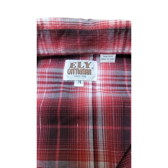 Ely Cattleman Shirt Mens M Red Plaid Pearl Snap Western Cowboy Long Sleeve - Picture 5 of 8